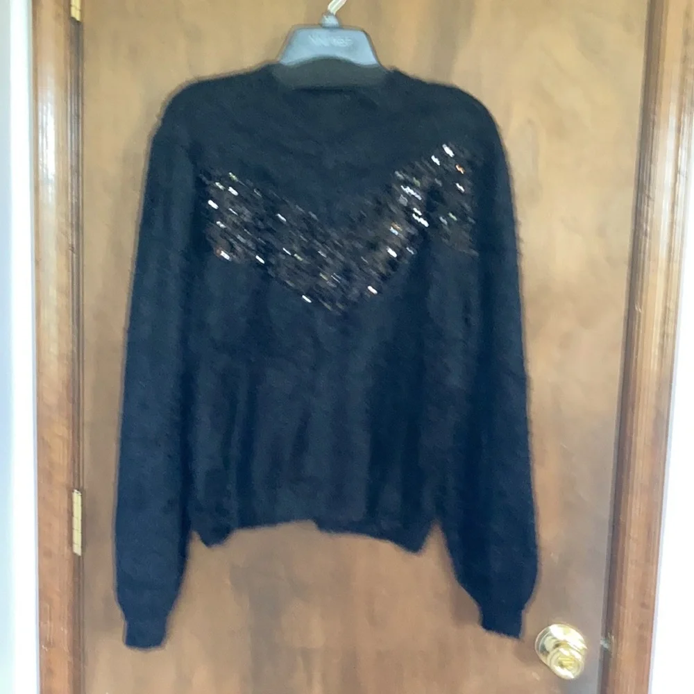 Relist 2/15 ❌ Cara Santana x Nine West black sweater w sequin chevron stripe XL - Picture 3 of 14